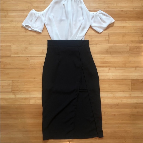 Air Space Black Midi Skirt w/Slit - Picture 1 of 3